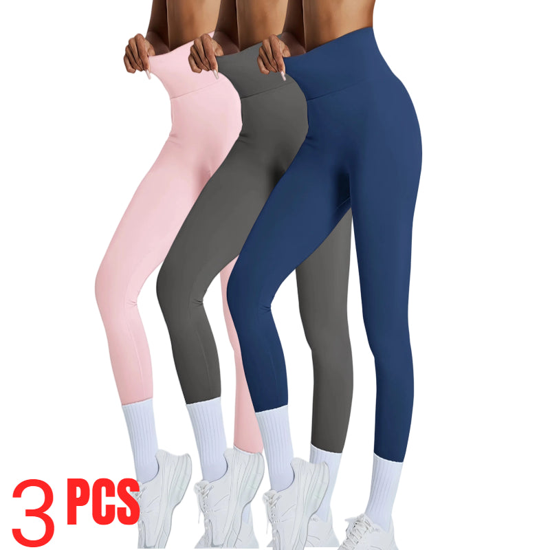 3 PACK Women's High Waisted Seamless Leggings - Butt Lifting & Tummy Control Yoga Pants, Non-See Through Workout Leggings With Soft Compression, Solid Color Activewear