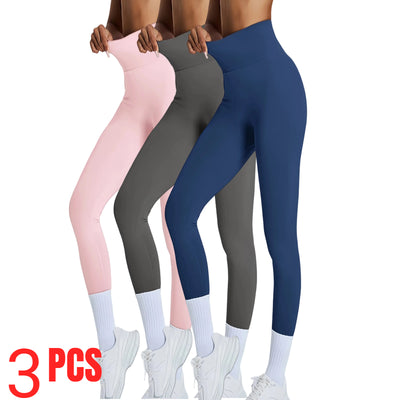 3 PACK Women's High Waisted Seamless Leggings - Butt Lifting & Tummy Control Yoga Pants, Non-See Through Workout Leggings With Soft Compression, Solid Color Activewear